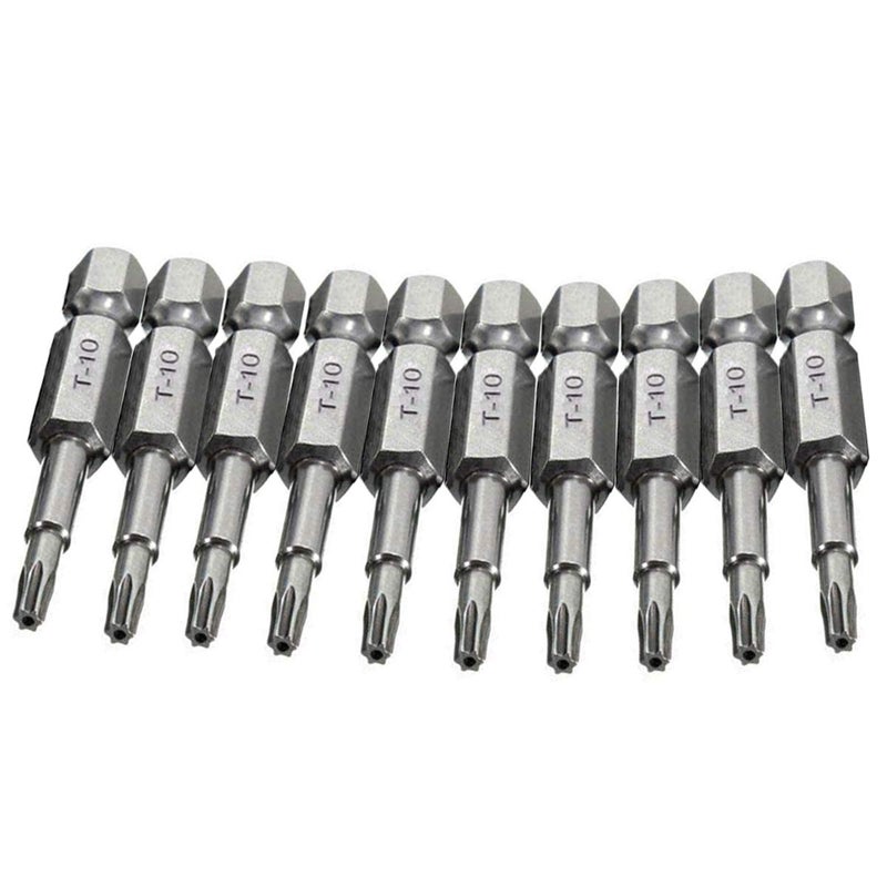 COMOK 10pcs 50mm Long 14 Inch Hex Shank T10 Torx Head Magnetic Screw Driver Bit Set Security Tamper Proof Star 6 Point Screwdriver Kit Tools