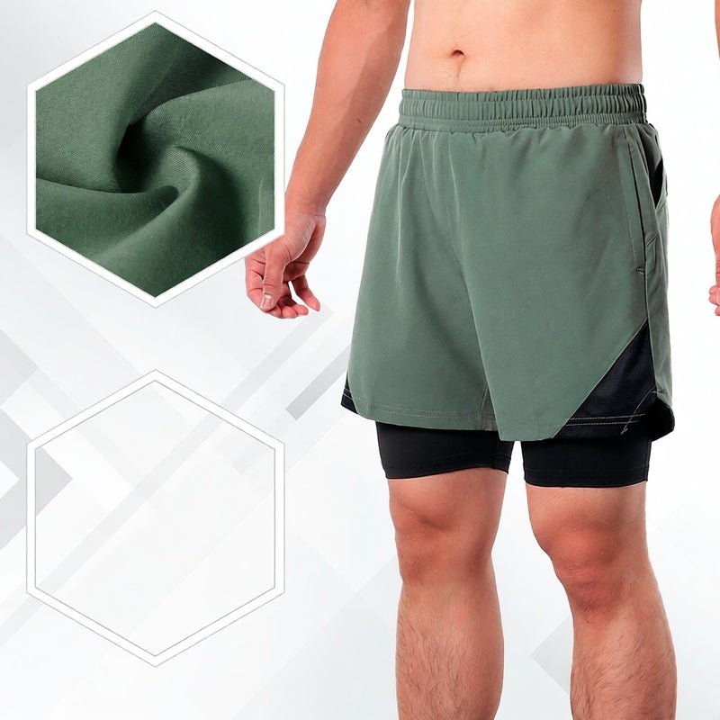 2-In-1 Men Running Shorts with Towel Loop Pockets Quick Dry Exercise Shorts for Training Gym Workout - Image 5