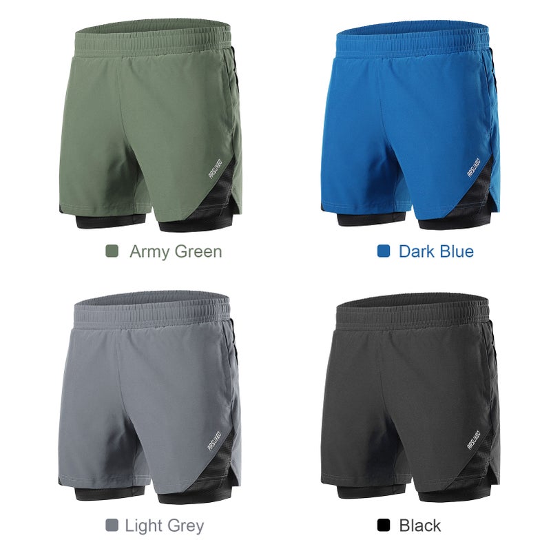 2-In-1 Men Running Shorts with Towel Loop Pockets Quick Dry Exercise Shorts for Training Gym Workout - Image 2