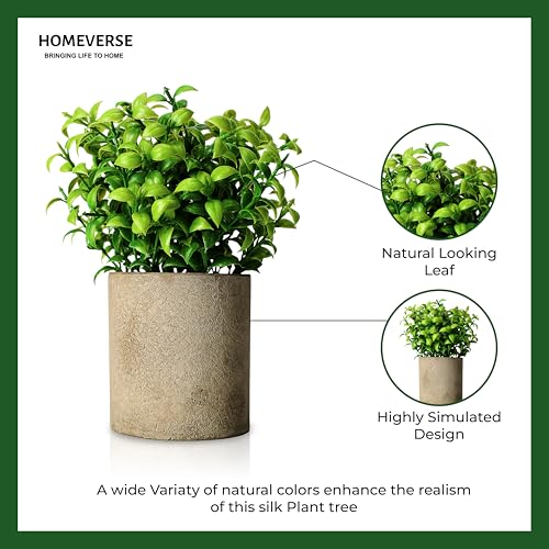 HOMEVERSE Artificial Green Leaf Plant with Pot| 3inch | Faux Greenery in Concrete Planter for Home Decor | Small Fake Plant for Bathroom, Kitchen, Office, Living Room, Shelf | Zero Maintenance (Green) - Image 4