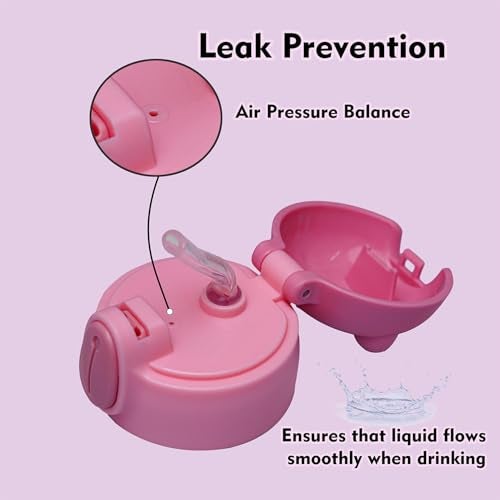 Veejet joyland 600ml Kids Sipper Water Bottle with Anti-Leak Cartoon Spacer | Spill-Proof, Durable for School,Travel, and Everyday Use with straw Drinking bottle | Gift for Birthday | Color : (Pink) - Image 4