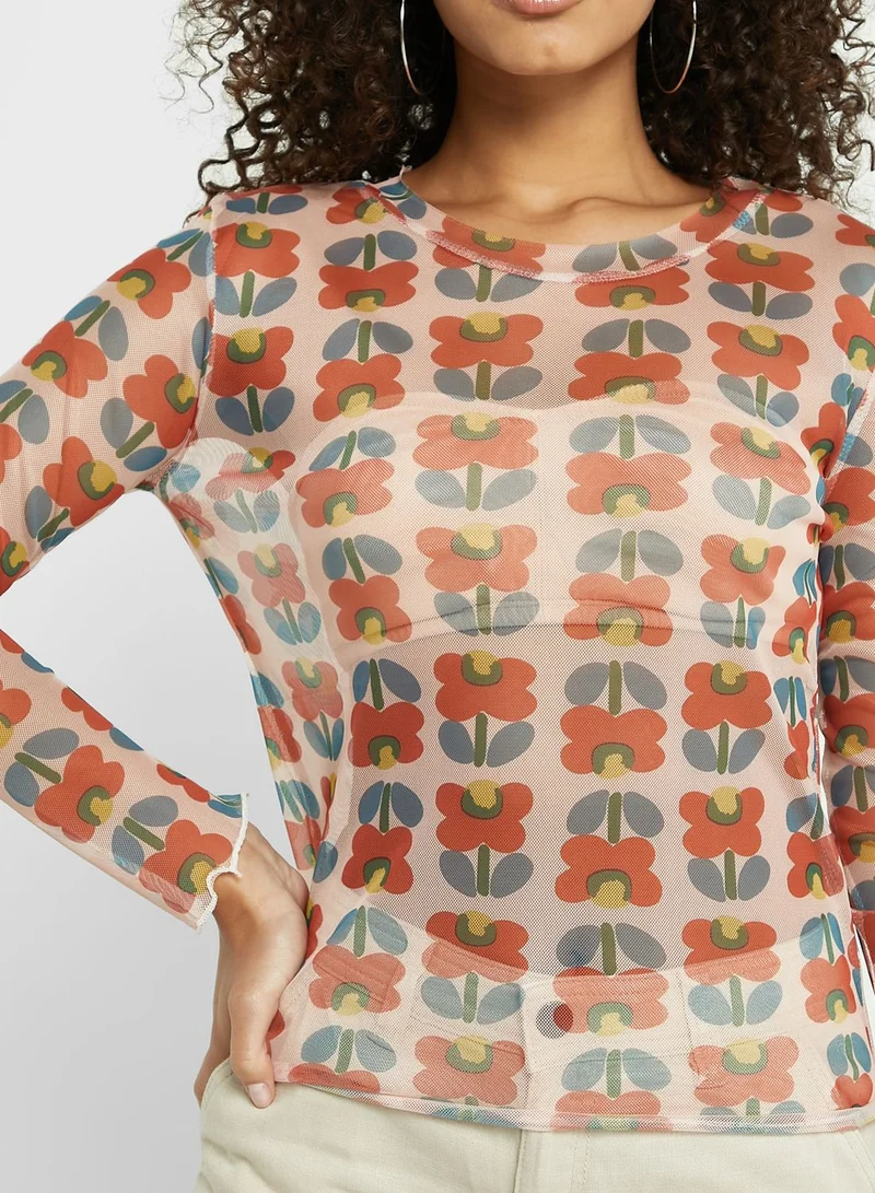 Ginger Sheer Printed Long Sleeves Top