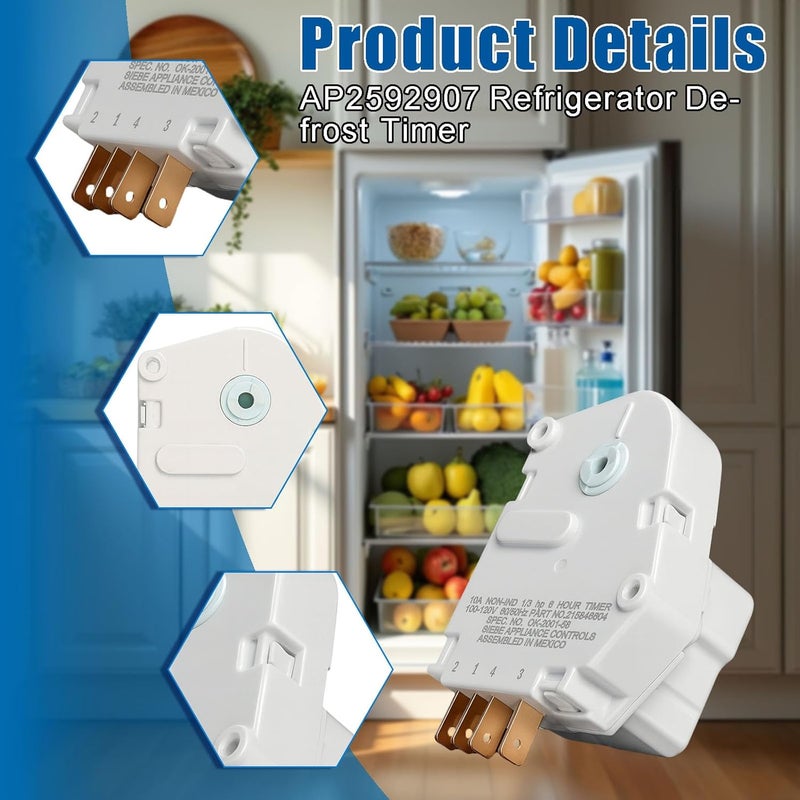 Ketofa AP2592907 Refrigerators Defrost Timer for Frigidaire,120V 6 Hour 21 Minutes 215846604 Timer Fits Fridge and Freezers by - Image 3