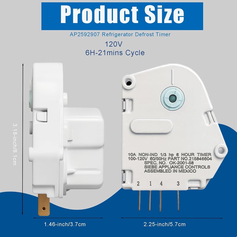 Ketofa AP2592907 Refrigerators Defrost Timer for Frigidaire,120V 6 Hour 21 Minutes 215846604 Timer Fits Fridge and Freezers by - Image 2