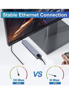 dida-cosmos USB C Hub, 8 in 1 Type C Hub Multiport Adapter with 4K HDMI, PD Power Delivery, USB-C, Ethernet, 2 USB, SD/TF Card Reader Compatible with Mac Book Pro XPS and More Type C Devices  - Image 4
