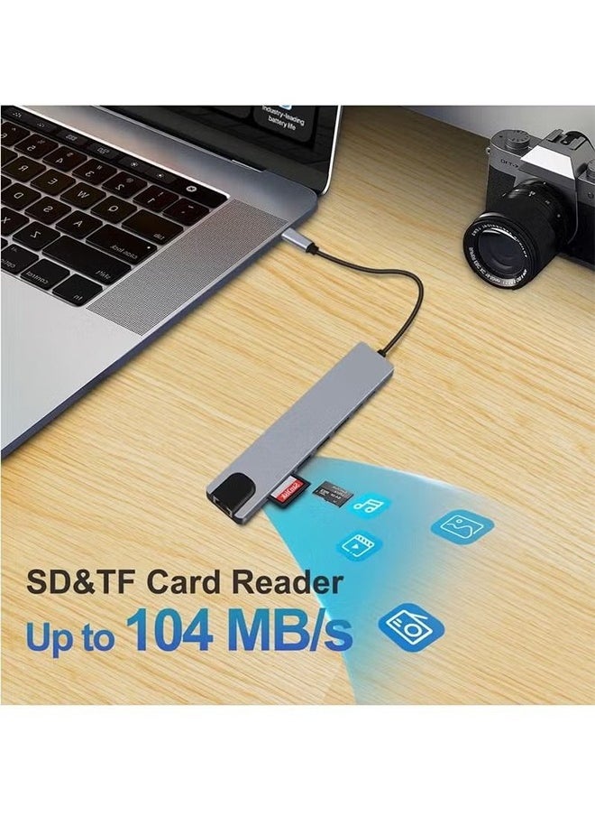 dida-cosmos - USB C Hub, 8 in 1 Type C Hub Multiport Adapter with 4K HDMI, PD Power Delivery, USB-C, Ethernet, 2 USB, SD/TF Card Reader Compatible with Mac Book Pro XPS and More Type C Devices - Image 1