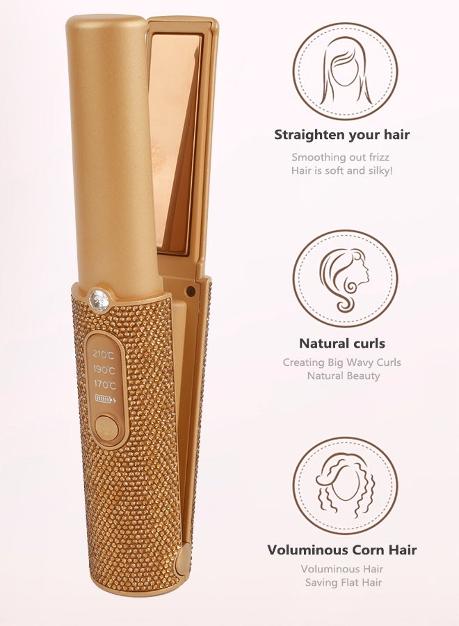 Cordless Rechargeable Hair Straightener, USB Charging Cable Hair Iron, Brown diamond decoration, 3 Fast-Heating Temperature Settings, Portable, anti-slip design, Ideal For Travelling - Image 2