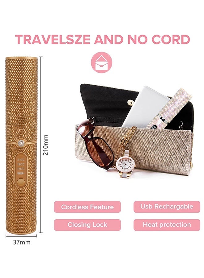 Cordless Rechargeable Hair Straightener, USB Charging Cable Hair Iron, Brown diamond decoration, 3 Fast-Heating Temperature Settings, Portable, anti-slip design, Ideal For Travelling - Image 4