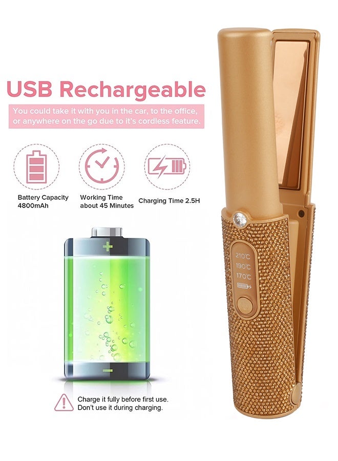 Cordless Rechargeable Hair Straightener, USB Charging Cable Hair Iron, Brown diamond decoration, 3 Fast-Heating Temperature Settings, Portable, anti-slip design, Ideal For Travelling - Image 3