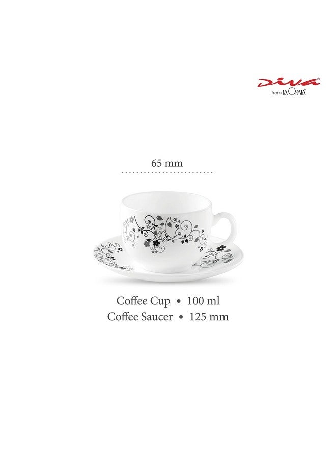 La Opala Diva, Opal Glass Crockery | Coffee Cup & Saucer Iris, Set of 12 | Mystrio Black, 100 ml | for Tea & Coffee | Microwave Safe | 100% Vegetarian | Extra Strong | Super Light | Super White - Image 2