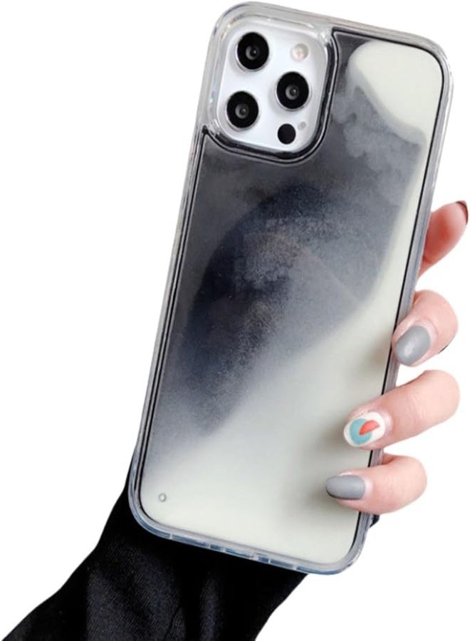 AROAQ Luminous Liquid Glitter iPhone Case – Glow-in-the-Dark Quicksand Protective Phone Cover for iPhone 12/13/14/15/16 Pro Max/Plus – Shockproof TPU Shell with Floating Glitter, Fluorescent Colors, Black - Image 1
