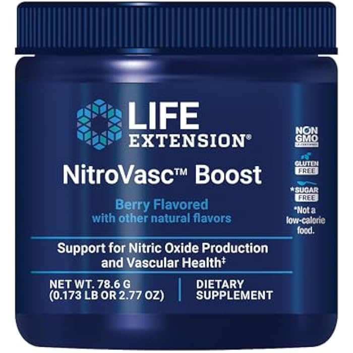 Life Extension NitroVasc™ Boost, Blood Flow Supplement, Nitric Oxide Support, Heart Health, Cardiovascular Support, L-arginine, Gluten-Free, Non-GMO, Vegetarian, 1 Scoop, 30 Servings - Image 1