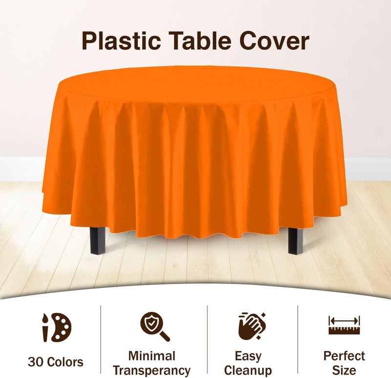Exquisite 12-Pack Premium Plastic 84-Inch Round Tablecloth, Orange - Image 3