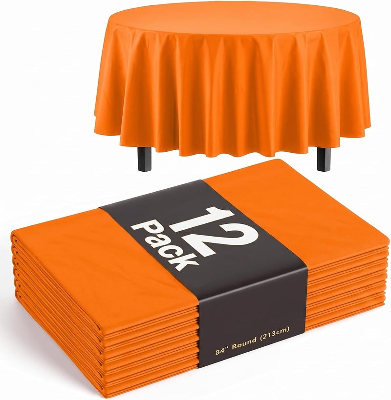 Exquisite 12-Pack Premium Plastic 84-Inch Round Tablecloth, Orange - Image 1