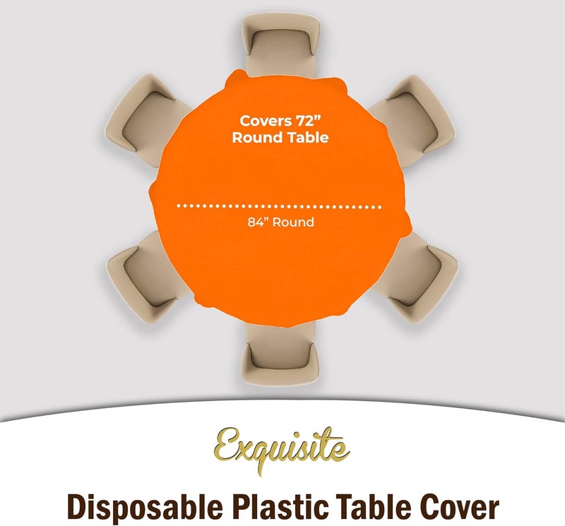Exquisite 12-Pack Premium Plastic 84-Inch Round Tablecloth, Orange - Image 4