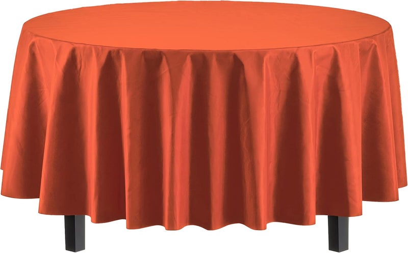 Exquisite 12-Pack Premium Plastic 84-Inch Round Tablecloth, Orange - Image 2