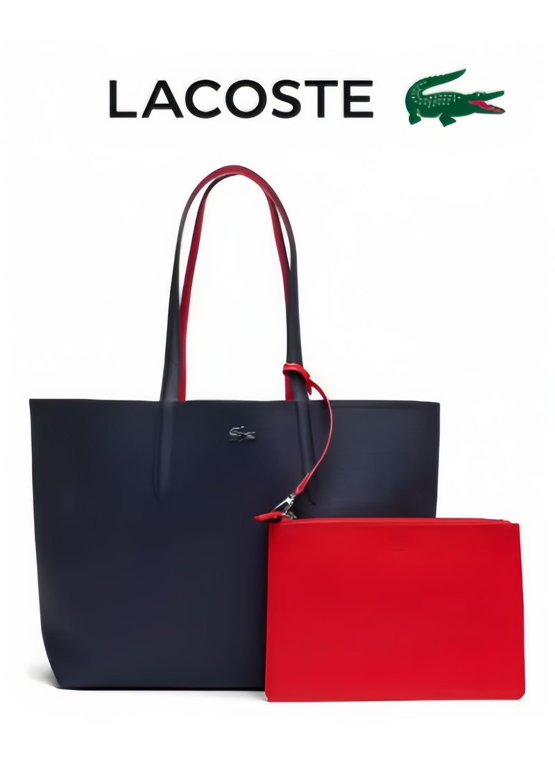 Lacoste Women's Double sided Two tone Large Capacity Handbag, Fashionable Multi functional, Black/Red - Image 1