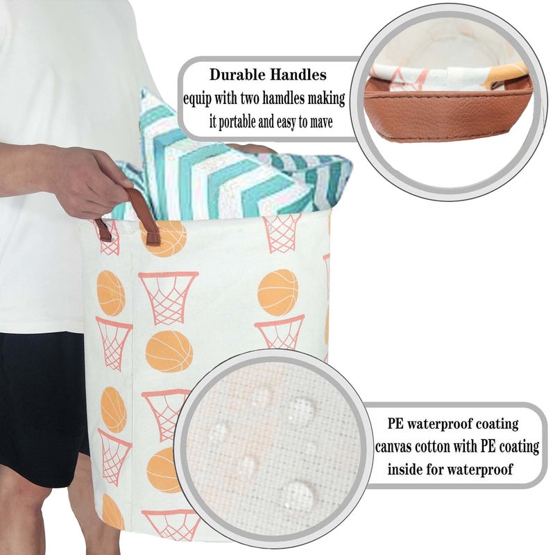BOOHIT Cotton Fabric Storage Bin,Collapsible Laundry Basket-Waterproof Large Storage baskets,Toy Organizer,Home Decor (basketball) - Image 4