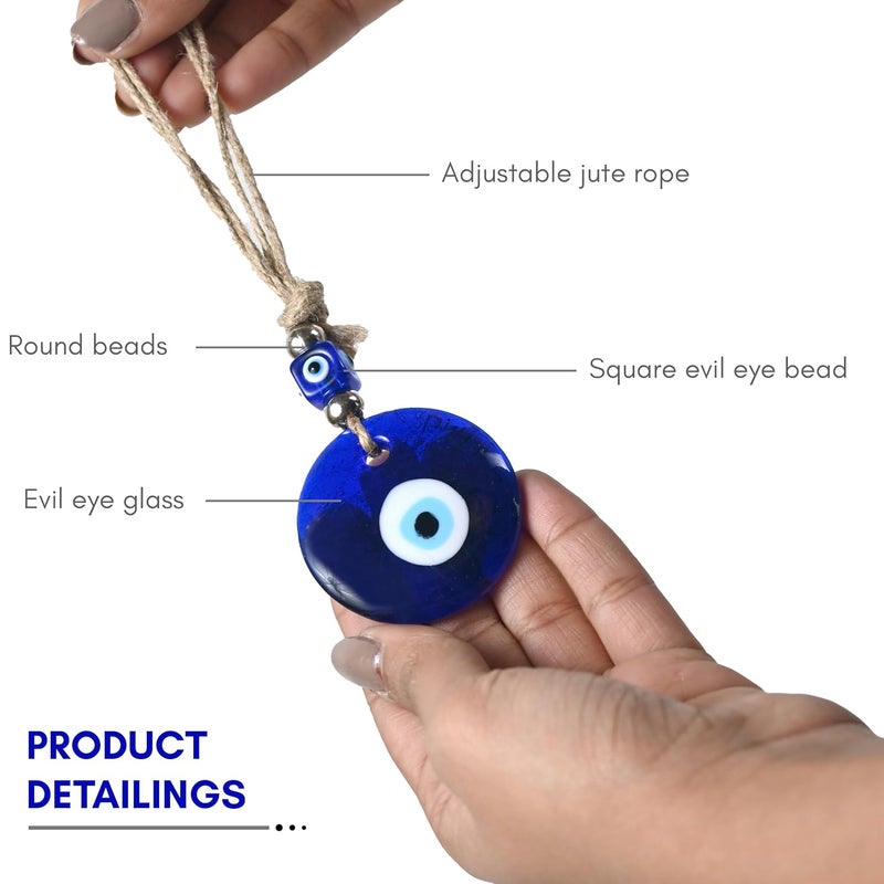 VKORA Handmade Evil Eye Hanging with 2 Silver Beads with 5 Cm Blue Glass for Good Luck Prosperity Zodiac Success Health Wealth Suitable for Home Décor Shop Office & Car| Good Luck Charm - Image 5