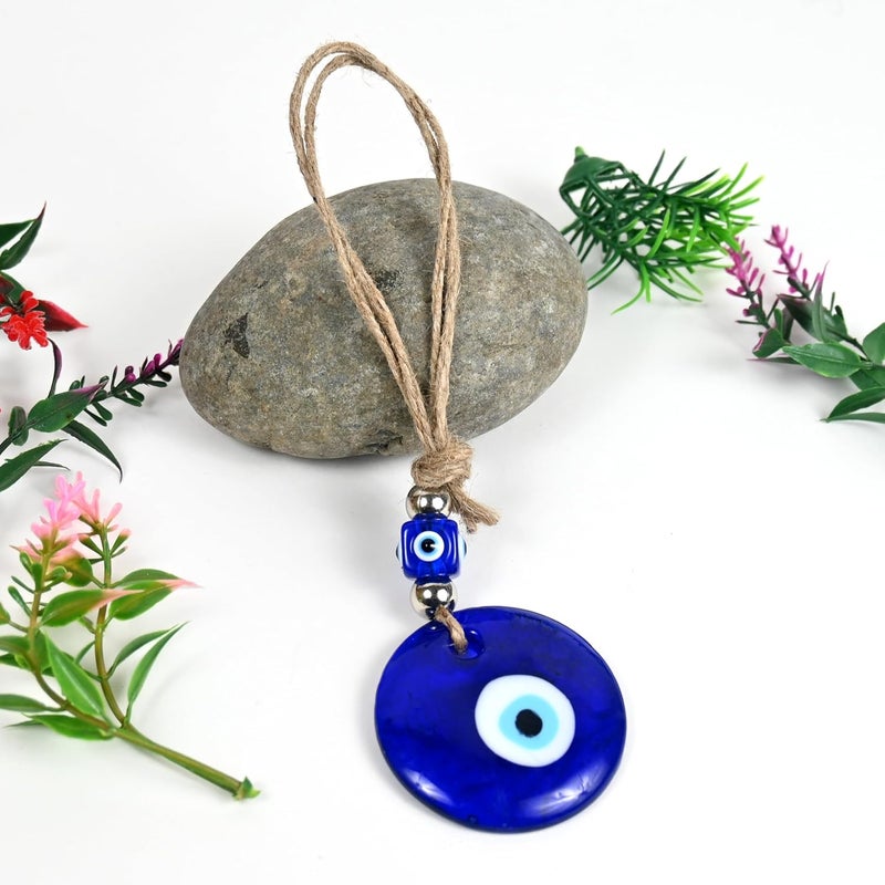 VKORA Handmade Evil Eye Hanging with 2 Silver Beads with 5 Cm Blue Glass for Good Luck Prosperity Zodiac Success Health Wealth Suitable for Home Décor Shop Office & Car| Good Luck Charm - Image 3
