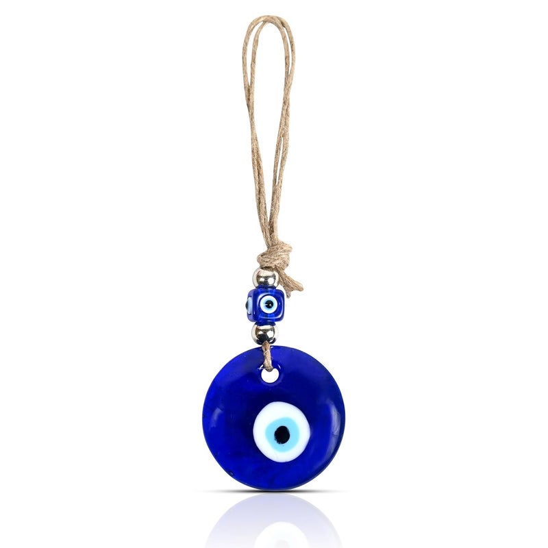 VKORA Handmade Evil Eye Hanging with 2 Silver Beads with 5 Cm Blue Glass for Good Luck Prosperity Zodiac Success Health Wealth Suitable for Home Décor Shop Office & Car| Good Luck Charm - Image 1