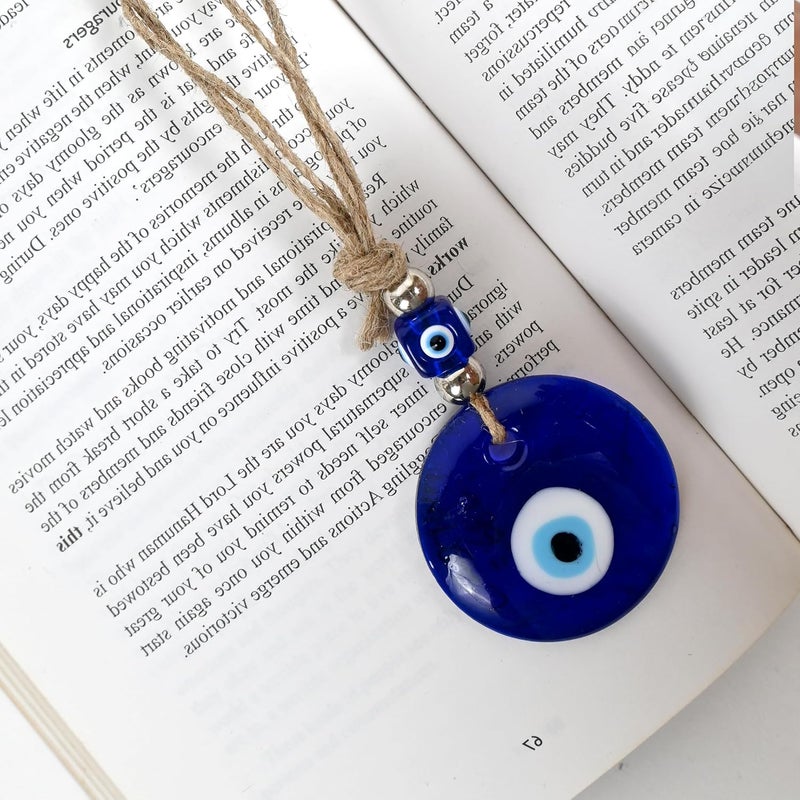 VKORA Handmade Evil Eye Hanging with 2 Silver Beads with 5 Cm Blue Glass for Good Luck Prosperity Zodiac Success Health Wealth Suitable for Home Décor Shop Office & Car| Good Luck Charm - Image 4