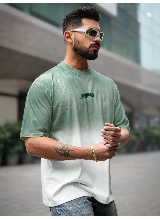 Maniac Maniac Mens Vibe Ombre Round Neck 3/4th Sleeve Half White Cotton T-Shirt  - Image 4