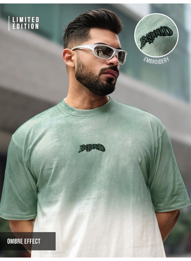 Maniac Maniac Mens Vibe Ombre Round Neck 3/4th Sleeve Half White Cotton T-Shirt  - Image 1