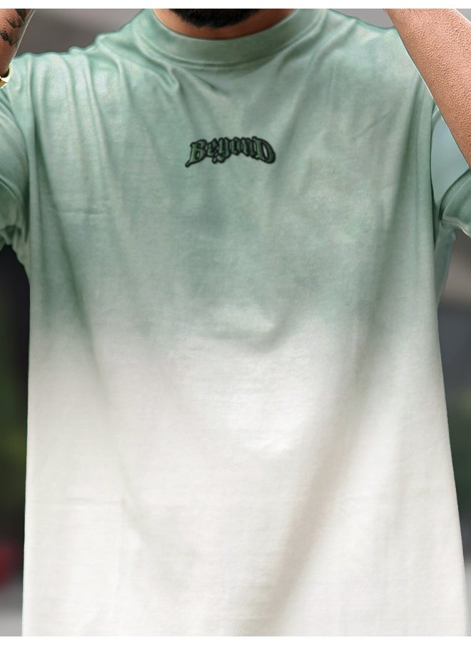 Maniac Maniac Mens Vibe Ombre Round Neck 3/4th Sleeve Half White Cotton T-Shirt  - Image 5