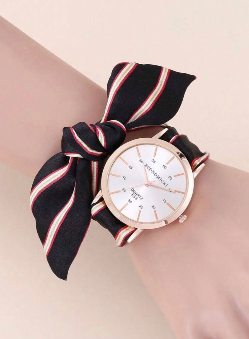 ECONOMICXI Casual Watch For Women With Colored Fabric Strap - Image 1