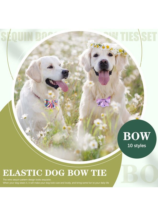 Jutom 40 Pcs Sequin Dogs Collar Bow Ties Sequin Attachment Slide Dog Collar Removable Bowties with Elastic Bands Adjustable Pet Bowties Holiday Pet Grooming Bow Ties for Small - Image 5