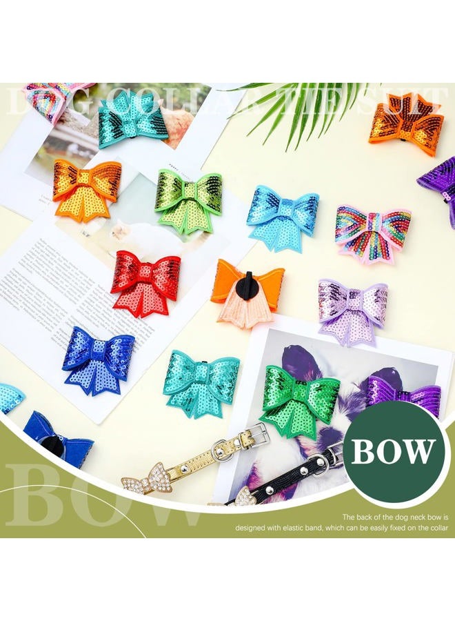 Jutom 40 Pcs Sequin Dogs Collar Bow Ties Sequin Attachment Slide Dog Collar Removable Bowties with Elastic Bands Adjustable Pet Bowties Holiday Pet Grooming Bow Ties for Small - Image 2