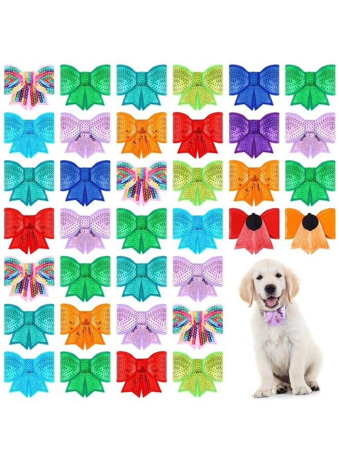 Jutom 40 Pcs Sequin Dogs Collar Bow Ties Sequin Attachment Slide Dog Collar Removable Bowties with Elastic Bands Adjustable Pet Bowties Holiday Pet Grooming Bow Ties for Small - Image 1