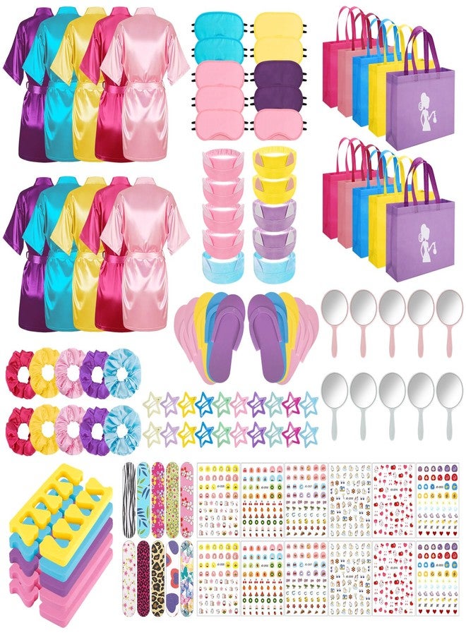 Hoemwarm 122 Pcs Multicolor Girls Spa Party Kit, 10-Pack Slumber Party Favors with Satin Robes, Tote Bags, and Nail Salon Accessories for Kids Spa Birthday, Halloween, Home Party Supplies - Image 1