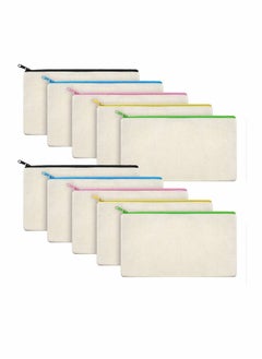 KASTWAVE 10Pack DIY Cosmetic Bag with Zipper, Blank Makeup Bags Pencil Case DIY Cotton Canvas Cosmetic Pouches Bags Multi-purpose Travel Toiletry Bag, DIY Gift Travel Toiletry Bags  - Image 1