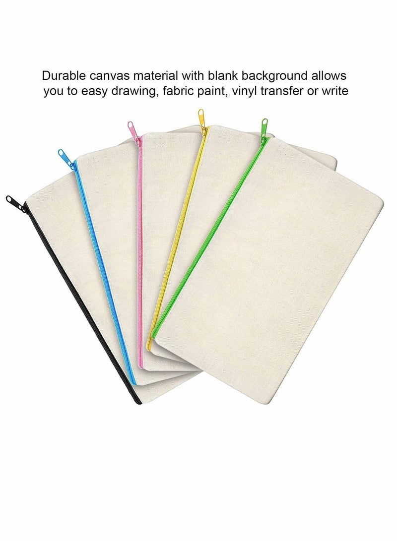 KASTWAVE 10Pack DIY Cosmetic Bag with Zipper, Blank Makeup Bags Pencil Case DIY Cotton Canvas Cosmetic Pouches Bags Multi-purpose Travel Toiletry Bag, DIY Gift Travel Toiletry Bags  - Image 5