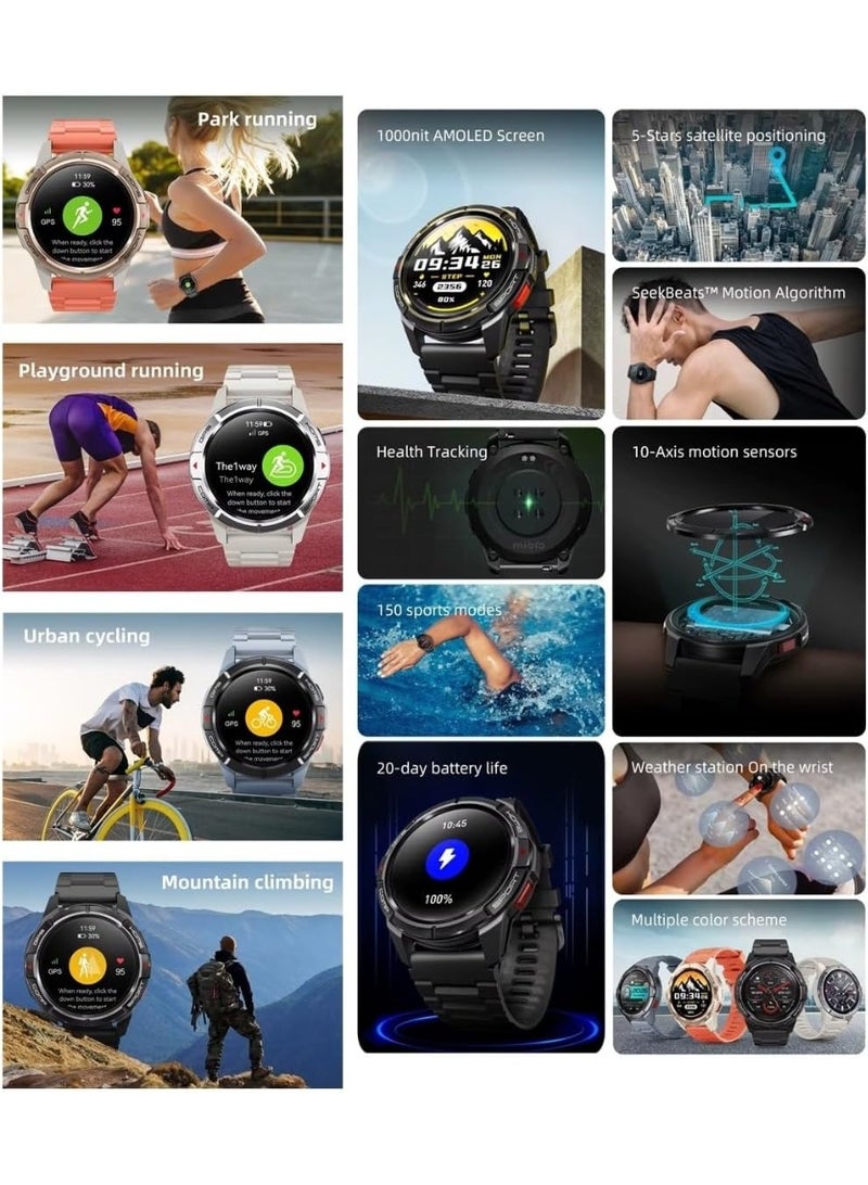 ميبرو GS Active Smartwatch, 1.3 Inch AMOLED Display, GPS, 10 Axis Motion Senor, Seek Beats Seek Beats Exercise Algorithm, 24-Hour Health Management, Dual Strap, Gold - Image 4