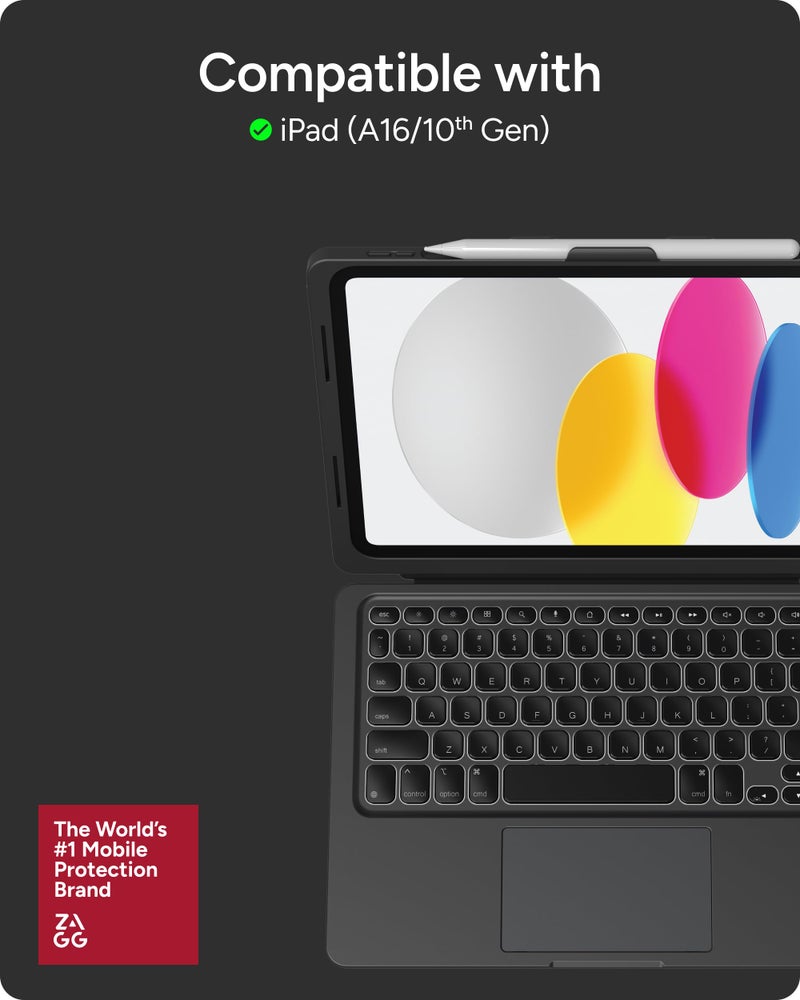 ZAGG Pro Keys Connect iPad 11" (A16)/ 10.9" (10th Gen) Keyboard Case â€“ USBâ€‘C Direct Connect Keyboard with Trackpad, Detachable Backlit Keys, 6.6â€¯ft Drop Protection, Kickstand & Dual USBâ€‘C Ports, Black - Image 2