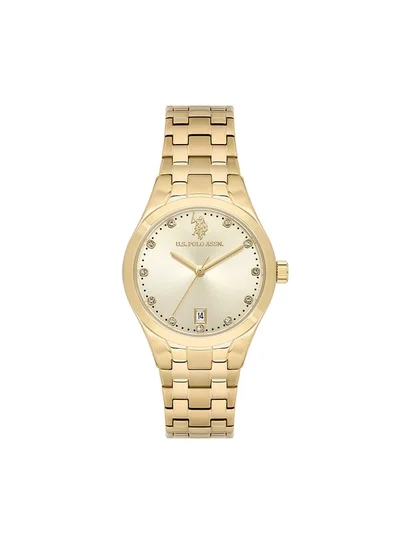 U.S. Polo Assn. Stile Gold Dial Stainless Steel Bracelet Analog Watch for Women, 33mm