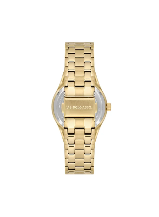 U.S. Polo Assn. Stile Gold Dial Stainless Steel Bracelet Analog Watch for Women, 33mm