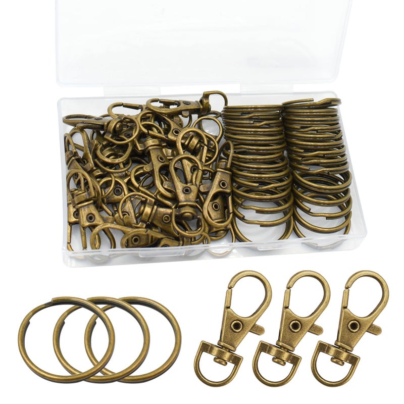 PEOUWNES 60 Pcs Premium Bronze Swivel Clasps Lanyard Snap Hooks with Key Rings, Key Chain Clip Hooks Lobster Claw Clasps for Keychain Clip Lanyard, Jewelry Making, DIY Crafts - Image 1