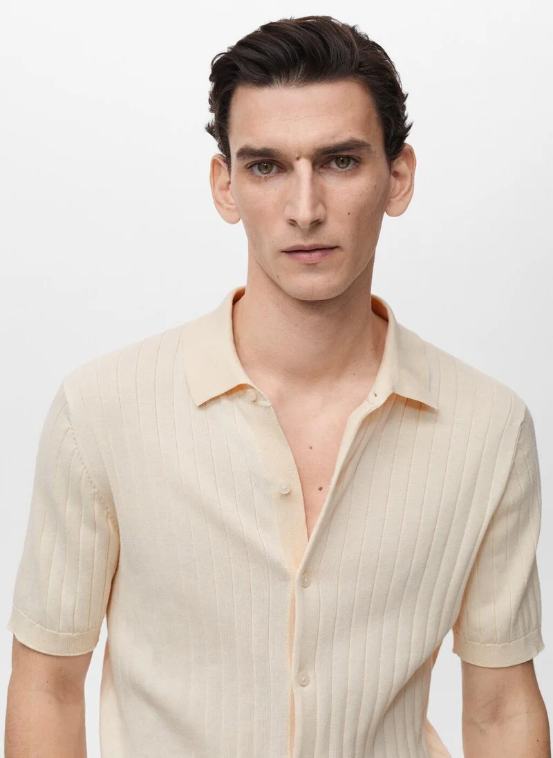 Mango Man Fine Rib-Knit  Regular Fit Polo