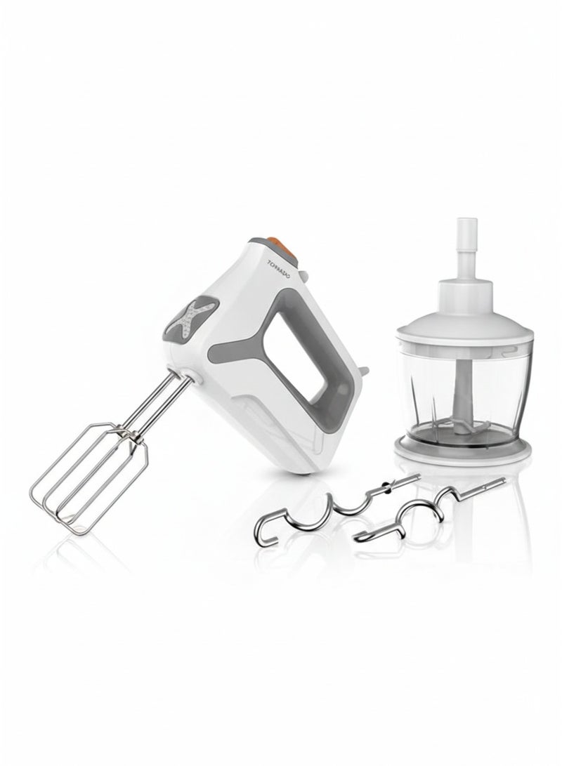 TORNADO Touch Hand Mixer - 5 Speeds with Turbo Function - 400W - Chopper Attachment - Model THM-400SS - White - Image 1