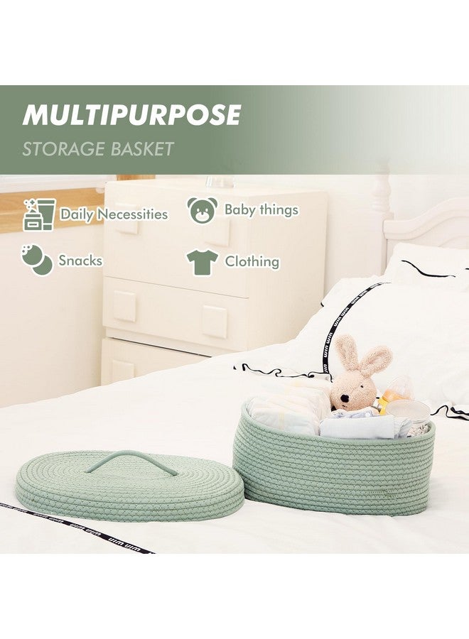 Sea Team Oval Cotton Rope Storage Basket with Lid, Lidded Woven Storage Bin, Nursery Storage Container, Diaper Caddy, Baby Shower Basket, Box, Organizer, 15 x 11 x 6.5 Inches (Medium, Green) - Image 2