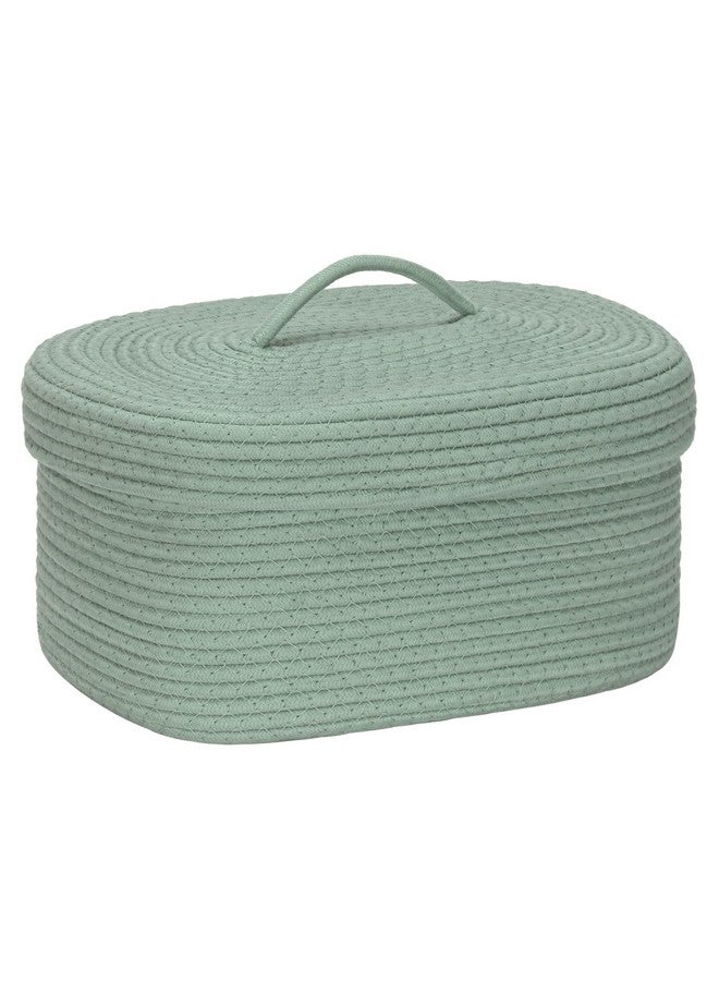 Sea Team Oval Cotton Rope Storage Basket with Lid, Lidded Woven Storage Bin, Nursery Storage Container, Diaper Caddy, Baby Shower Basket, Box, Organizer, 15 x 11 x 6.5 Inches (Medium, Green) - Image 1