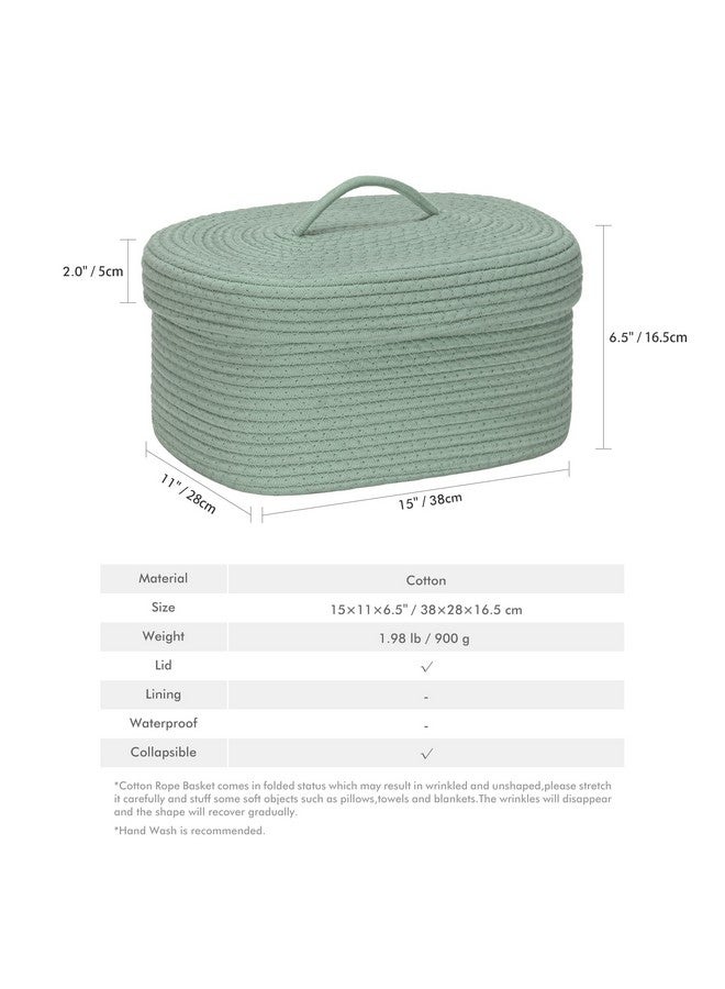 Sea Team Oval Cotton Rope Storage Basket with Lid, Lidded Woven Storage Bin, Nursery Storage Container, Diaper Caddy, Baby Shower Basket, Box, Organizer, 15 x 11 x 6.5 Inches (Medium, Green) - Image 5