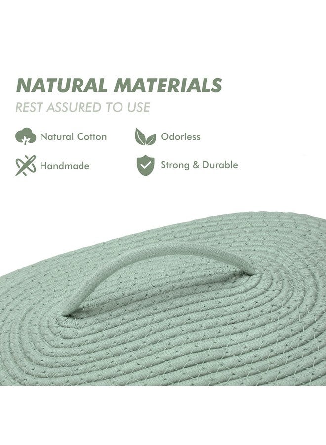 Sea Team Oval Cotton Rope Storage Basket with Lid, Lidded Woven Storage Bin, Nursery Storage Container, Diaper Caddy, Baby Shower Basket, Box, Organizer, 15 x 11 x 6.5 Inches (Medium, Green) - Image 4