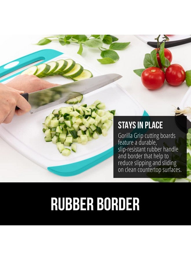 GORILLA GRIP 100% BPA-Free Reversible Kitchen Cutting Board Set of 3, Nonporous, Juice Grooves to Catch Liquid, Slip Resistant Handle Border, Dishwasher Safe Durable Food Chopping Boards, Turquoise - Image 3