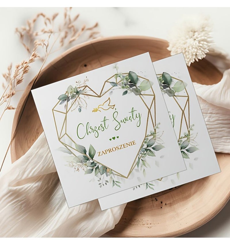 12 Pcs Baptism Invitations for Christening Eucalyptus Greenery Gold Design Holy Communion Catholic Party Supplies - Image 5