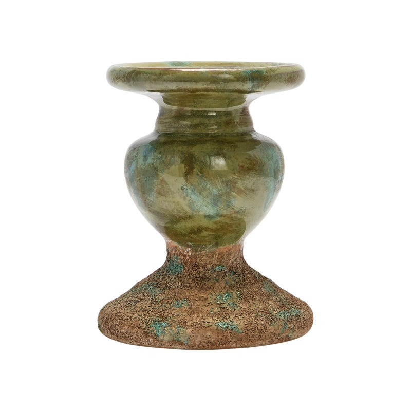 Creative Co-Op 2-Tone Sculptural Terracotta Pillar Candle Holder, Distressed Green - Image 5